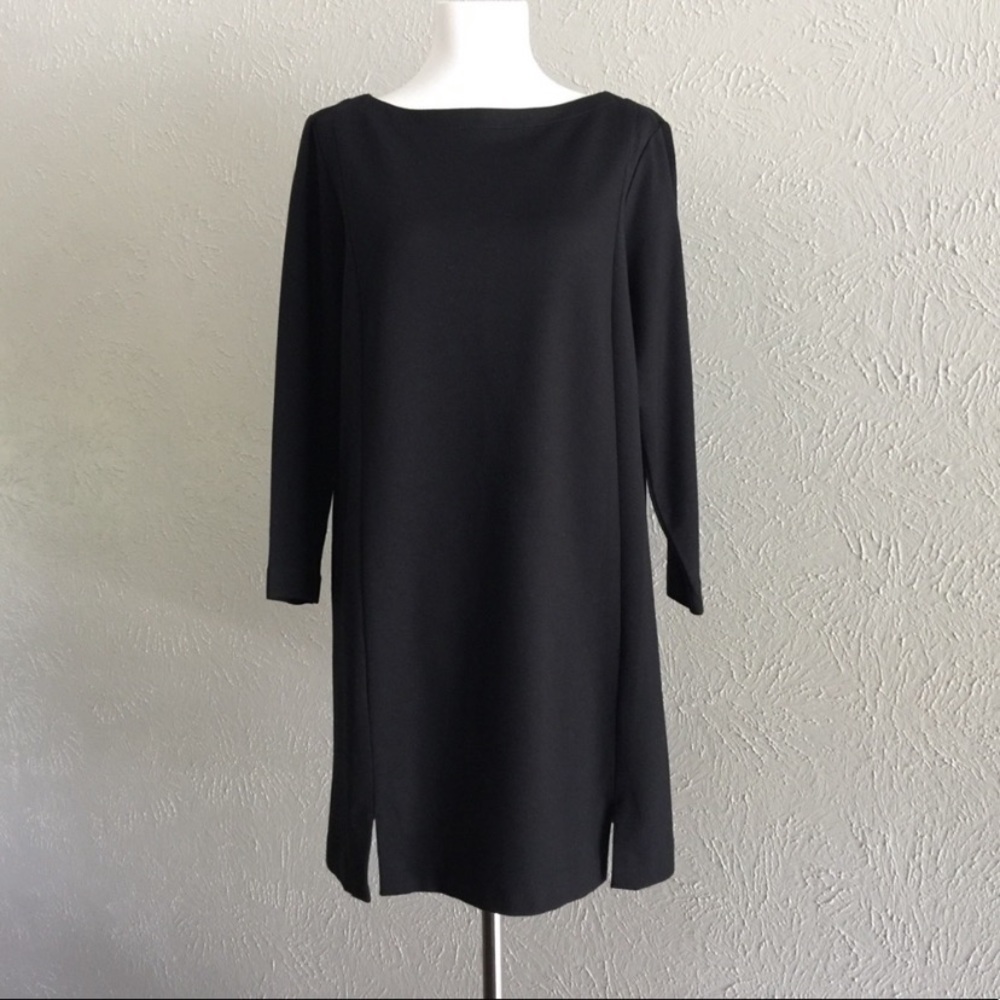 J JILL Ponte Knit Tunic Dress Black M boatneck